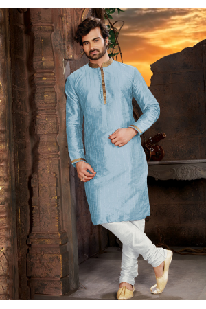 Firozi Color Silk Fabric Kurta Set